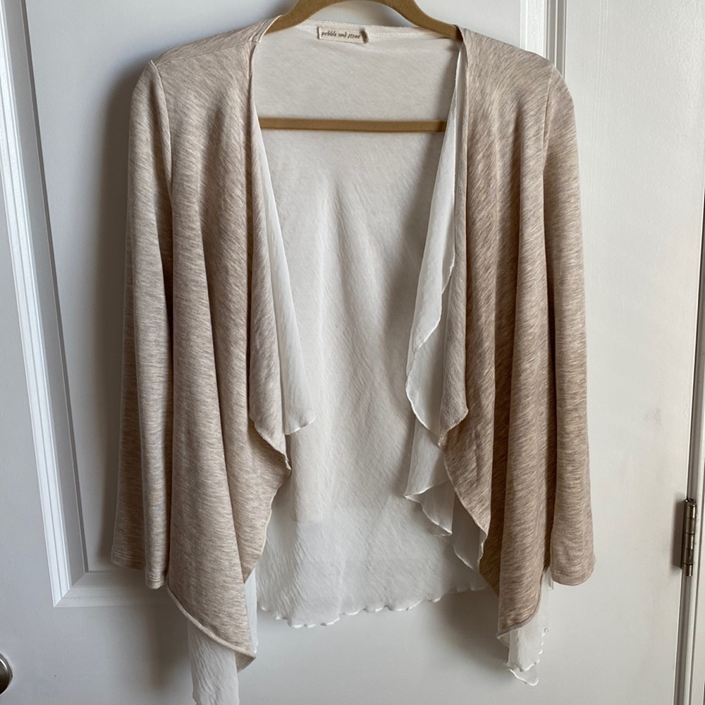 Pebble And Stone Cream White Open Ruffle Cardigan - image 1